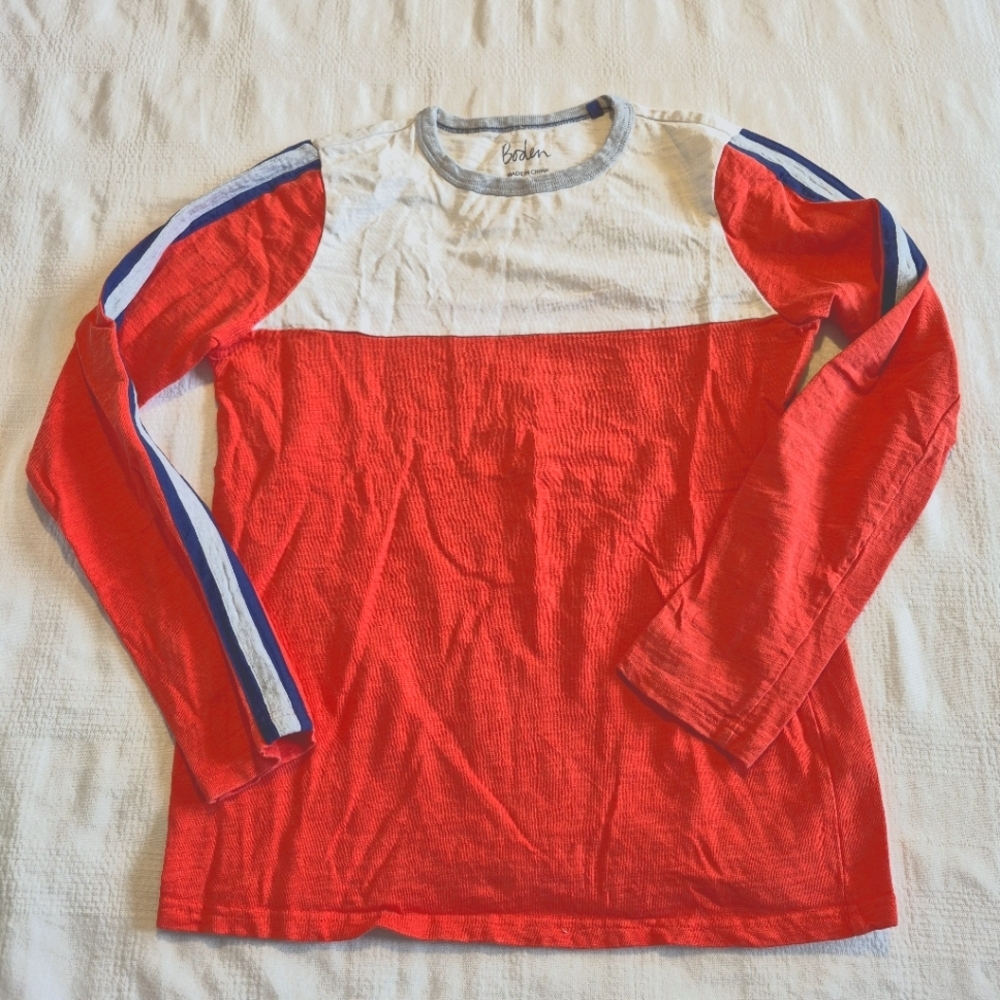 Boden boys size 15-16 years orange & white shirt with blue & gray stripe VGUC
